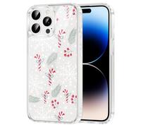 Yomjew Merry Christmas Phone Case for iPhone 14 Pro Max Clear Case 6.7", Cute Xmas Cover with Snowflake Candy Canes Winter Pattern Design Shockproof Soft TPU Hard PC Back Protection Girls Women Funda