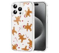 Yomjew Merry Christmas Phone Case for iPhone 15 Pro Clear Case 6.1", Cute Xmas Cover with Candy Gingerbread Canes Star Pattern Design Shockproof Soft TPU Hard PC Back Protection Girls Women Funda