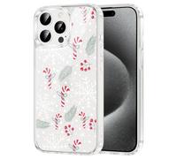 Yomjew Merry Christmas Phone Case for iPhone 15 Pro Clear Case 6.1", Cute Xmas Cover with Snowflake Candy Canes Winter Pattern Design Shockproof Soft TPU Hard PC Back Protection Girls Women Funda