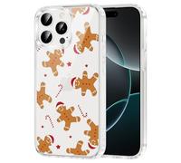 Yomjew Merry Christmas Phone Case for iPhone 16 Pro Clear Case 6.3", Cute Xmas Cover with Candy Gingerbread Canes Star Pattern Design Shockproof Soft TPU Hard PC Back Protection Girls Women Funda
