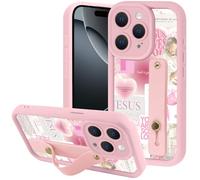 Yomjew Pink Jesus Bow Collage Phone Case for iPhone 16 Pro Max 6.9" with Adjustable Finger Kickstand, Christian Quote God Girly Bowknot Soft TPU Bumper Protective Cover for Girls Women