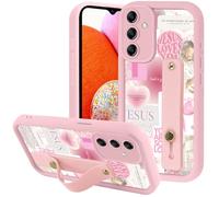 Yomjew Pink Jesus Bow Collage Phone Case for Samsung Galaxy A14 5G 6.6" with Adjustable Finger Kickstand, Christian Quote God Girly Bowknot Soft TPU Bumper Protective Cover for Girls Women