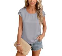 Yommay Blouse for Women Summer Chiffon Tops Slim Fit Basic Soft Cute Shirts | Ladies Lightweight t shirt Round Neck Elegant Casual Petal Sleeve Classic Chiffon Womens Daily Working Tops with Dress Shorts