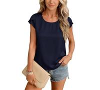 Yommay Blouse for Women Summer Chiffon Tops Slim Fit Basic Soft Cute Shirts | Ladies Lightweight t shirt Round Neck Elegant Casual Petal Sleeve Classic Chiffon Womens Daily Working Tops with Dress Shorts