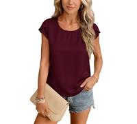Yommay Blouse for Women Summer Chiffon Tops Slim Fit Basic Soft Cute Shirts | Ladies Lightweight t shirt Round Neck Elegant Casual Petal Sleeve Classic Chiffon Womens Daily Working Tops with Dress Shorts