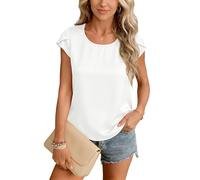 Yommay Blouse for Women Summer Chiffon Tops Slim Fit Basic Soft Cute Shirts | Ladies Lightweight t shirt Round Neck Elegant Casual Petal Sleeve Classic Chiffon Womens Daily Working Tops with Dress Shorts