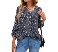 Yommay Blouses for Women V Neck Short Sleeve Casual Tunic Cute Shirt | Ladies Lightweight Chiffon Tops Elegant Casual Slim Fit Soft Classic Basic Blouses Womens Cute T Shirt Daily Working