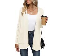 Yommay Cardigan for Women Loose Casual Lightweight Ladies Long Sleeve V-Neck Knitted Sweaters with Pockets,Beige,Large