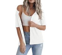 Yommay Cardigans for Women Short Sleeve Casual Lightweight Ladies Knitted Patterns Slim Fit Basic Cardigan Coat,White,XXL