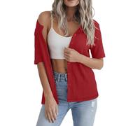 Yommay Cardigans for Women Short Sleeve Casual Lightweight Ladies Knitted Patterns Slim Fit Basic Cardigan Coat,Wine Red,M