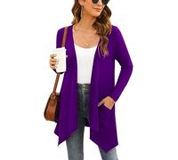 Yommay Ladies Long Sleeve Blue Floral Cardigan for Women Lightweight Open Front Kimono Cardigans with Pockets Duster Jackets Top Drape Hem,Purple,M