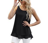 Yommay Ladies Tops Summer Women's Blouses Shirts Loose Sleeveless Tank Top Chiffon Vest Tops for Women,Black,3X-Large