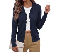 Yommay Womens Long Sleeve Cardigans Sweater Soft Lightweight V Neck Knit Casual Lady Cardigan Trendy Wavy,Navy Blue,XX-Large