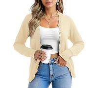 Yommay Womens Long Sleeve Cardigans Sweater Soft Lightweight V Neck Knit Casual Lady Cardigan Trendy Wavy,Apricot,X-Large