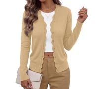 Yommay Womens Long Sleeve Cardigans Sweater Soft Lightweight V Neck Knit Casual Lady Cardigan Trendy Wavy,Khaki,Large