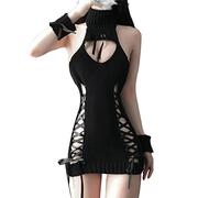 YOMORIO Womens Anime Virgin Killer Sweater Japanese Turtleneck Knitted Underwear Backless Pullover, Black, M