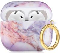 YOMPLOW Case for AirPods 4 - Marble Lavender, Hard Case Cover Skin Women Girls with Integrated Cleaning Pen, Protect and Accessorize, Cleaning