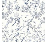 Yomshi Peel and Stick Wallpaper White and Blue Self Adhesive Wallpaper Floral 44×300cm Bird Floral Botanical Stick on Wallpaper Waterproof Vinyl Wall Covering Decorative Film for Bedroom