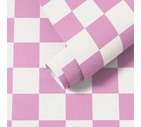 Yomshi Self Adhesive Wallpaper Boho Geometric Contact Paper 44 x 300 cm Baby Pink Plaid Wallpaper Easy to Install Upgrade Waterproof Wall Paper Roll for Tables Walls Bedroom Living Room
