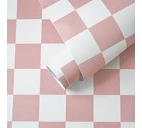 Yomshi Self Adhesive Wallpaper Boho Sticky Back Plastic Roll 44 x 1000 cm Pink Plaid Vinyl Wrap for Table Wall Bedroom Self Adhesive Easy to Install Upgrade