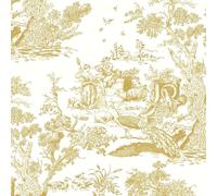 Yomshi Self-Adhesive Wallpaper Vintage White and Gold Wall Wallpaper 41 cm x 10 m Adhesive Film Tree and Animal Wallpaper Waterproof Wall Protection Film Removable Vinyl Furniture Film for Living Room