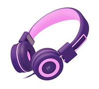 Yomuse C89 Kids Headphones, Wired Headphone without Microphone, On Ear Headphone with Adjustable, 3.5mm Aux Nylon Cable, Foldable Headphones for School Travel Girls Boys (Pink Purple)
