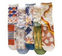 Yomutiur Womens Sheer Socks, Summer Transparent Thin Mesh Lace Elastic Jacquard Crystal Glass Socks, A 5 Pairs, One size