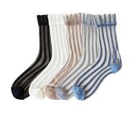 Yomutuir Sheer Socks for Women, Summer Mesh Stripe Patterned Transparent Thin Lace Elastic Crystal Glass Socks, A 5 Pairs, One size