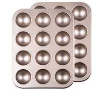Yomvzake Donut Hole Baking Pan Set of 2, Mini Cake Pop Round Sphere Baking Mold Semi Sphere Tray Non-stick 1-3/4" Bite Size Half Ball Eyeball Cakes For Halloween Christmas Baking