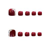 YONAIL 24 pcs Fake Toenails For Big Toes Short Glitter False Toenails Press On Toenails for Women and Girls Acrylic Fake Toe Nails Full Cover Wine Red Toe Nails