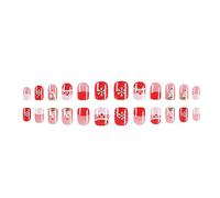 YONAIL 24pcs/set Christmas False Nails with Glue Short Red Snowflake False Nails Acrylic Fake Nails Tips Full Cover Press On for Women and Girls