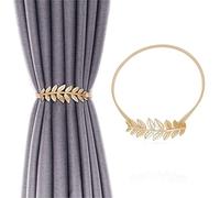 YONAIL 2pcs Curtain Tiebacks Gold Metal Leaves Curtain Holdbacks Adjustable Spring Rope Straps Drapery Tie Backs Clips for Home Bedroom Window Decoration