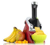 Yonanas 988RD Deluxe Frozen Dessert Maker Premium Chrome Design Dairy Fruit Soft Serve is Vegan Alternative to Ice Cream BPA Free Dishwasher Safe Includes 75+ Recipes, 200 Watts, Red