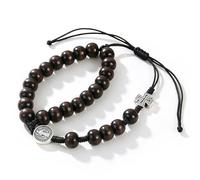 YONARROS Catholic Wooden Rosary Bracelet for Men Prayer Beads Religious St Benedict Medals Cross Bracelets, One Size, Metal, no gemstone