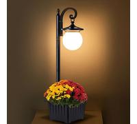 Yonaveil Outdoor Post Light with Planter, Matte Black Solar Lamp Post Light with Globe Shade, 2 in 1 Waterproof Solar Post Lights Outdoor Planter for Outside Gardan Pathway