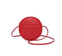 YONBEN Circle Crossbody Bag for Women NYLON Circle Purse with Zipper Adjustable Knot Shoulder Straps, Pu/Pomegranate Red, 7.87” x2.36”（20cm x6cm）, Simple