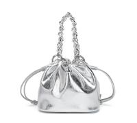 YONBEN PU Drawstring Bucket Bag Handbag Crossbody Design Women Elegant Bucket Bag, Silver, Silver