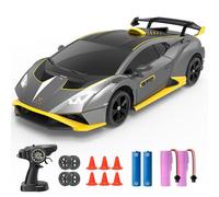 YONCHER RC Drift Car, Remote Control Car for Kids Lamborghini Officially Licensed, 1:24 20KM/H 4WD RC Cars with Lights, Fast Racing Toy Car for Boys Girls, Gray