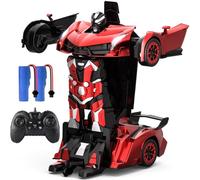 YONCHER Transform Remote Control Car, 1:12 Big Size Transform RC Cars Robot, 2-in-1 Robot Car Toy with Music and Light, Gesture Sensing, 360° Automatic Deformation for Boys and Girls, Red