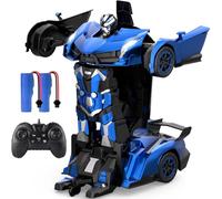YONCHER Transform Remote Control Car, 1:12 Big Size Transform RC Cars Robot, 2-in-1 Robot Car Toy with Music and Light, Gesture Sensing, 360° Automatic Deformation, for Boys and Girls, Blue