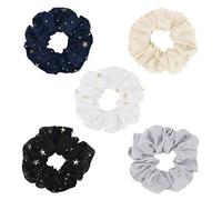 Yonchic 5-Piece Solid Stars Silk Satin Hair Ties, Cute Elastic Scrunchy Hair Bands Ponytail Holders for Women Girls, Elegant Star Scrunchies Hair Accessories for Thin Thick Hair (Chiffon)