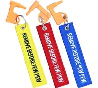YONCONO 3Pack Chamber Safety Flag Fits Rifle Handguns Shotgun Pistol, Embroidery Tags Keychain Remove Before Pew Pew - Universal Compatibility (Red, Blue, Yellow)