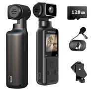 YONDENE Body Camera 5K with External Microphone, Mini Video & Audio Pocket Cam 270° Rotation Camera for Outdoor Sport, Bike, Travel, Police Law Enforcement, Personal Civilians, 128GB Included