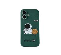 Yonds Queen Compatible with iPhone 16 Plus Cute Case, Cartoon Astronaut Space Planet Moon Design Stylish Bumper TPU Rubber Protective Anti-Slip Shockproof Case(Green Basket, iPhone 16 Plus)