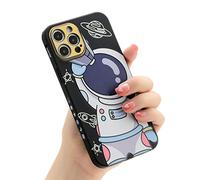 Yonds Queen for iPhone 13 Pro Cute Case, Cool Cartoon Astronaut Space Design Stylish Bumper Women Girls Protective Anti-Slip Shockproof Fashion Creative Case (Black Telescope, iPhone 13 Pro)