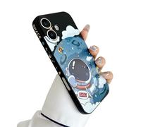 Yonds Queen for iPhone 16 Cute Case, Cool Cartoon Astronaut Planet Moon Space Design Stylish Soft TPU Bumper Shockproof Anti-Slip Protector Fashion Case (Black Moon, iPhone 16)