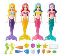 YONEEKSS 18PCS Mermaid Pool Toys Set Including 4 Mermaids and 14 Shells (Random Colours), Swimming Bath Diving Toys for Kids with Storage Box
