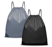 YONEEKSS 2 Pack Drawstring Bags, PE Bags Drawstring Gym Bag for Kids Adults, String Swimming Bag Trainer Bag, Personalised Drawstring Backpack bag for Sports, School, Gym, Travel (black and grey)