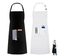 YONEEKSS 2 Pack Kitchen Apron Adjustable Bib Apron with 2 Pockets, Home Kitchen Chef Aprons for Cooking, Baking, BBQ, Restaurant, Coffee house, Unisex(Black and White)