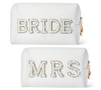YONEEKSS 2 Pack Letter Makeup Bag Bride to be Cosmetic Bag Bling Pearl Rhinestone Patch Cosmetic Bag Travel Toiletry Bag for Wedding Bachelorette Party Bridesmaid Honeymoon for Women
